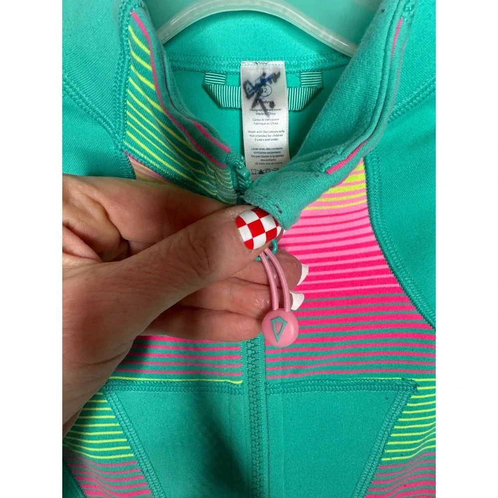 Ivivva Lululemon Girls Teal Pink Striped Full Zip Athletic Jacket Size 12